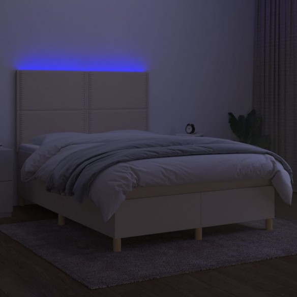 Cadre de lit et matelas et LED Crème 140x200cm Tissu