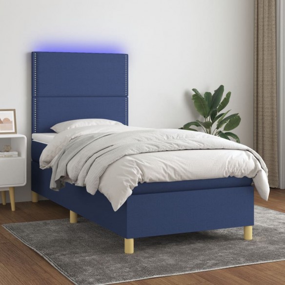 Cadre de lit avec matelas et LED Bleu 80x200cm Tissu