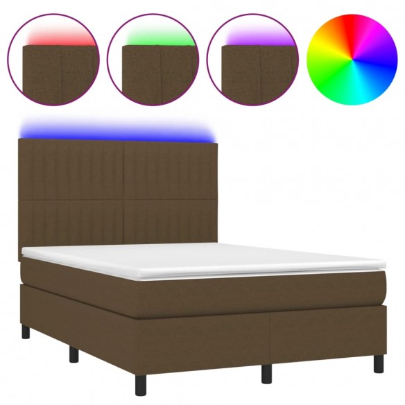 Cadre de lit matelas et LED Marron foncé 140x190 cm