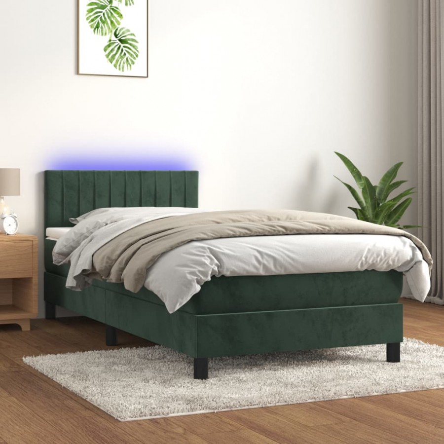 Cadre de lit avec matelas LED Vert foncé 100x200 cm