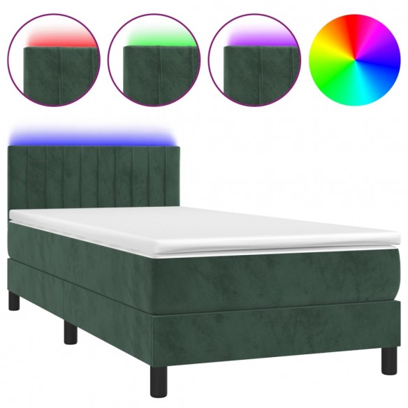 Cadre de lit avec matelas LED Vert foncé 100x200 cm