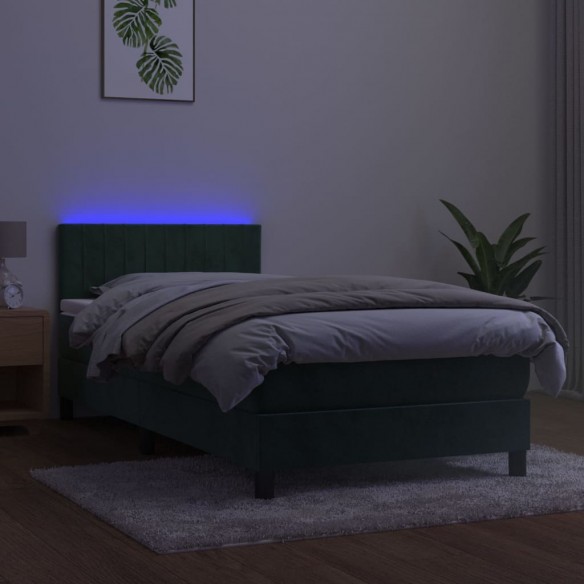 Cadre de lit avec matelas LED Vert foncé 100x200 cm