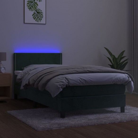 Cadre de lit avec matelas et LED Vert foncé 90x200cm