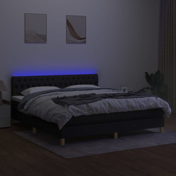 Cadre de lit avec matelas LED Noir 180x200 cm Tissu