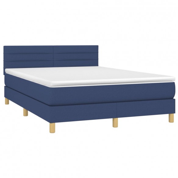 Cadre de lit avec matelas LED Bleu 140x190 cm Tissu