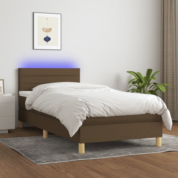 Cadre de lit et matelas et LED Marron foncé 90x190cm