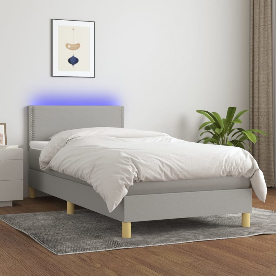 Cadre de lit avec matelas et LED Gris clair 80x200cm