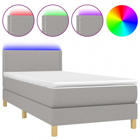 Cadre de lit avec matelas et LED Gris clair 80x200cm