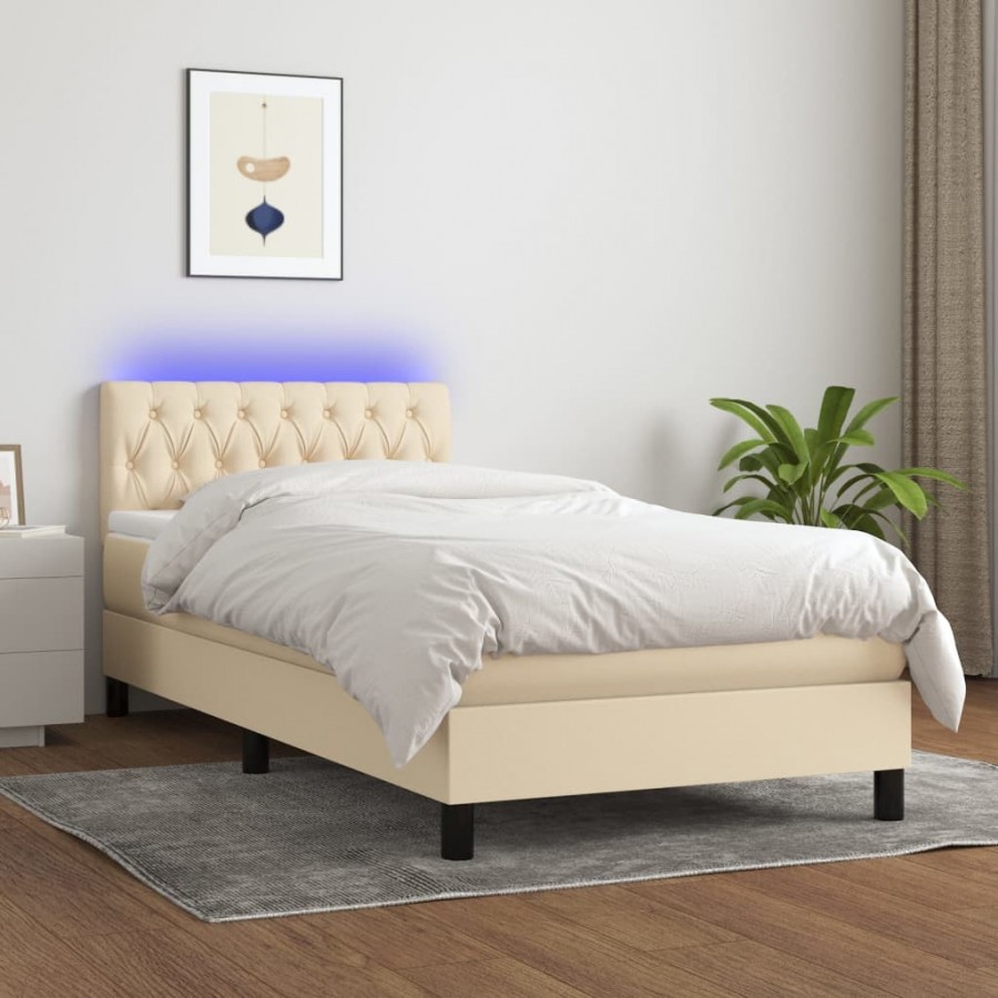 Cadre de lit avec matelas LED Crème 90x190 cm Tissu