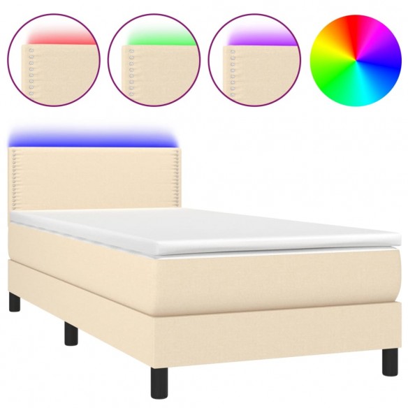 Cadre de lit avec matelas LED Crème 100x200 cm Tissu