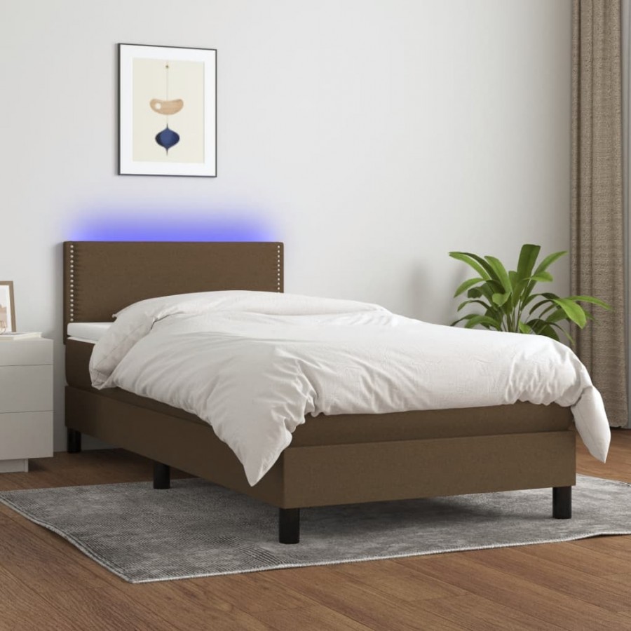 Cadre de lit et matelas et LED Marron foncé 80x200cm