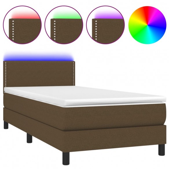 Cadre de lit et matelas et LED Marron foncé 80x200cm