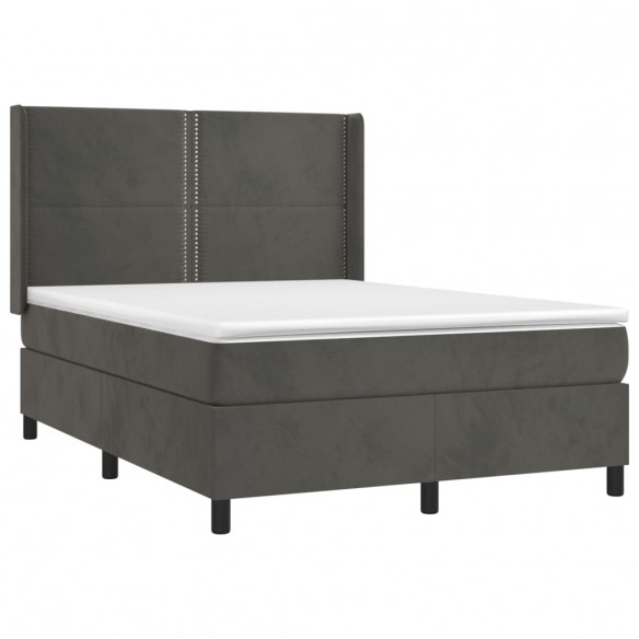 Cadre de lit et matelas Gris foncé 140x190cm Velours