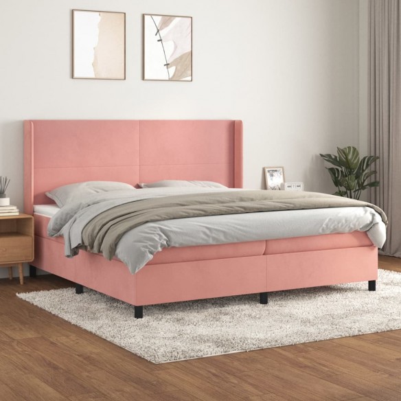 Cadre de lit avec matelas Rose 200x200 cm Velours