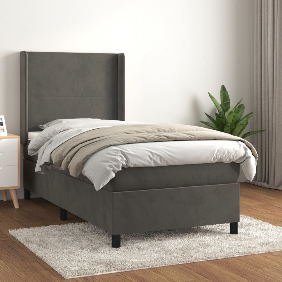 Cadre de lit avec matelas Gris foncé 100x200 cm