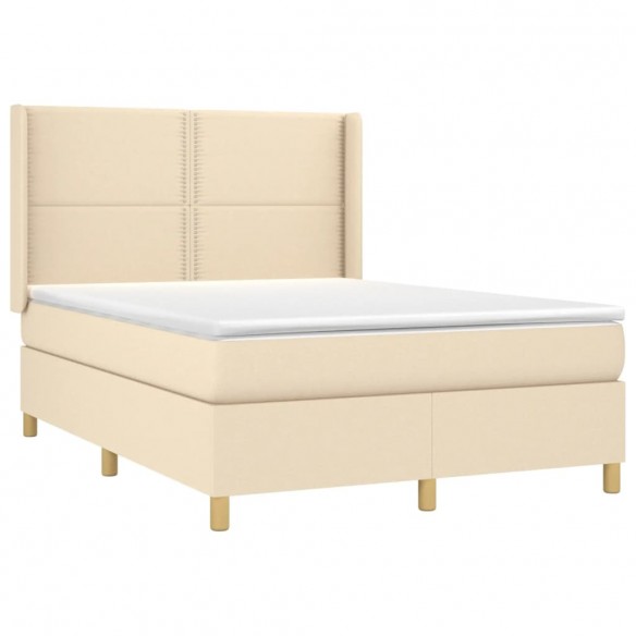 Cadre de lit avec matelas Crème 140x200 cm Tissu