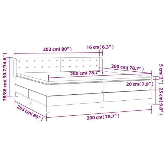 Cadre de lit et matelas Gris foncé 200x200cm Velours