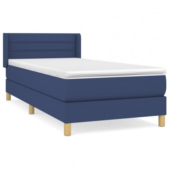 Cadre de lit avec matelas Bleu 100x200 cm Tissu