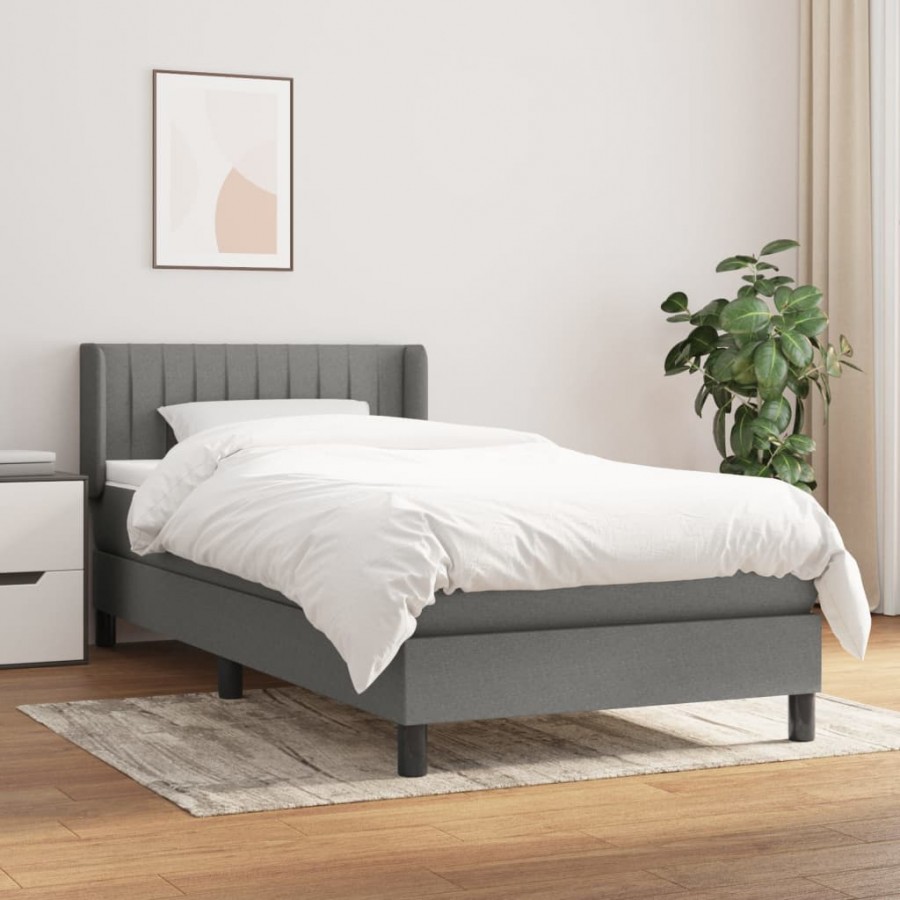 Cadre de lit avec matelas Gris foncé 80x200 cm Tissu