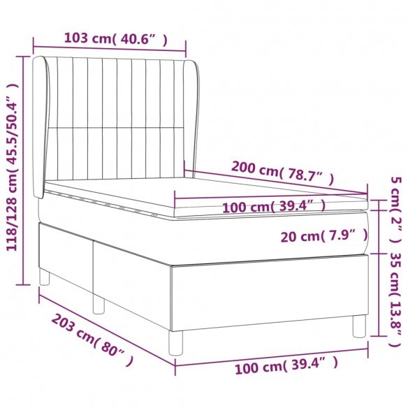 Cadre de lit avec matelas Rose 100x200 cm Velours