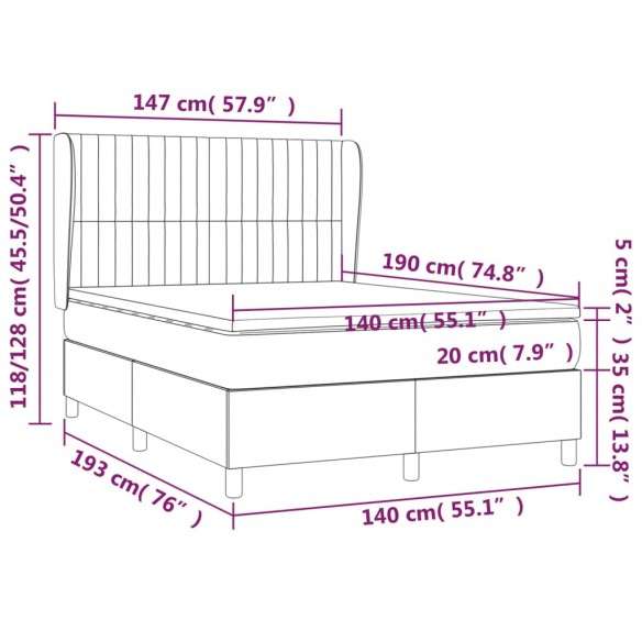 Cadre de lit avec matelas Marron foncé 140x190 cm