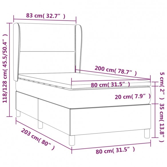 Cadre de lit avec matelas Bleu 80x200 cm Tissu