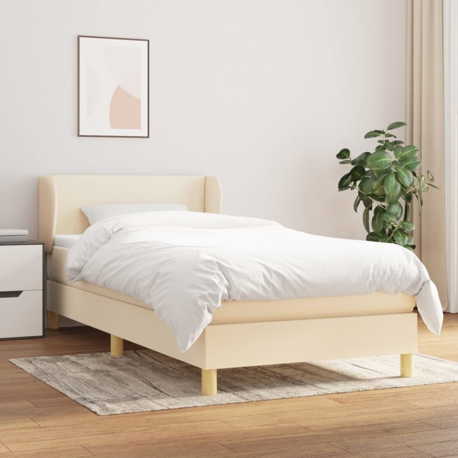 Cadre de lit avec matelas Crème 100x200 cm Tissu