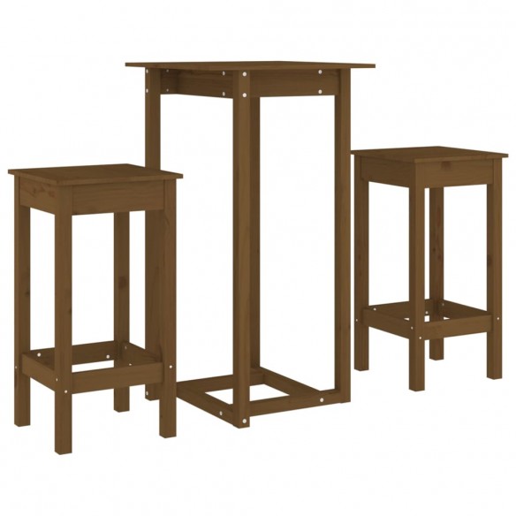 Ensemble de bar 3 pcs Marron miel Bois de pin massif