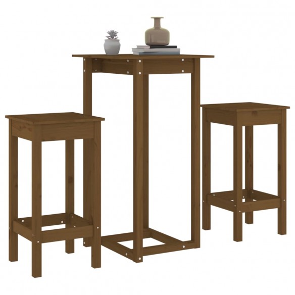 Ensemble de bar 3 pcs Marron miel Bois de pin massif