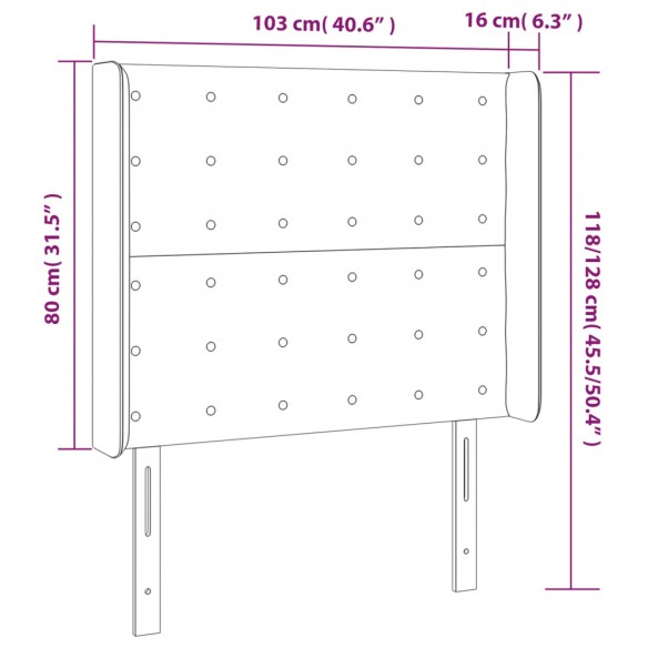 Tête de lit à LED Gris foncé 103x16x118/128 cm Velours