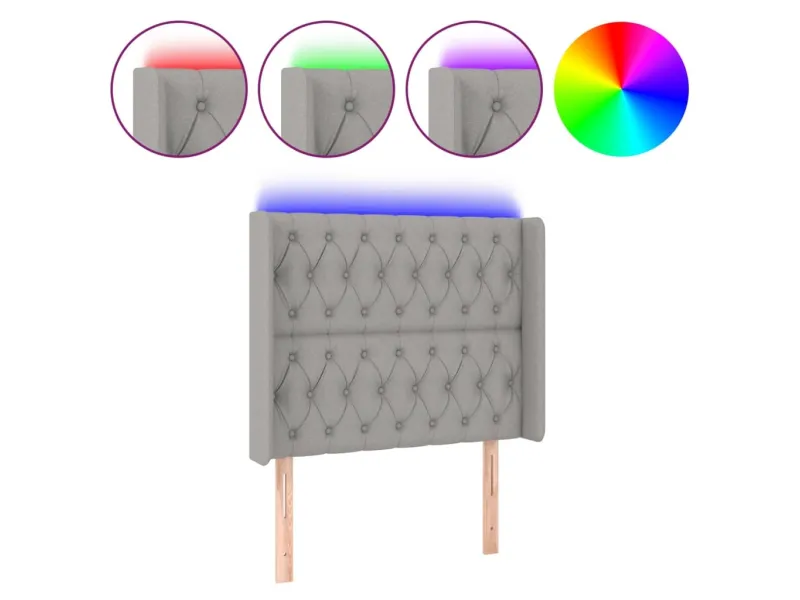 Tête de lit à LED Gris clair 93x16x118/128 cm Tissu