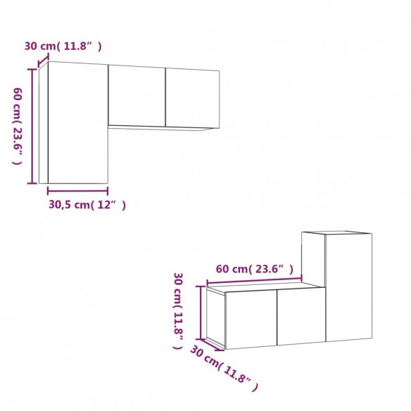 Ensemble de meubles TV 4 pcs Chêne fumé Bois d'ingénierie