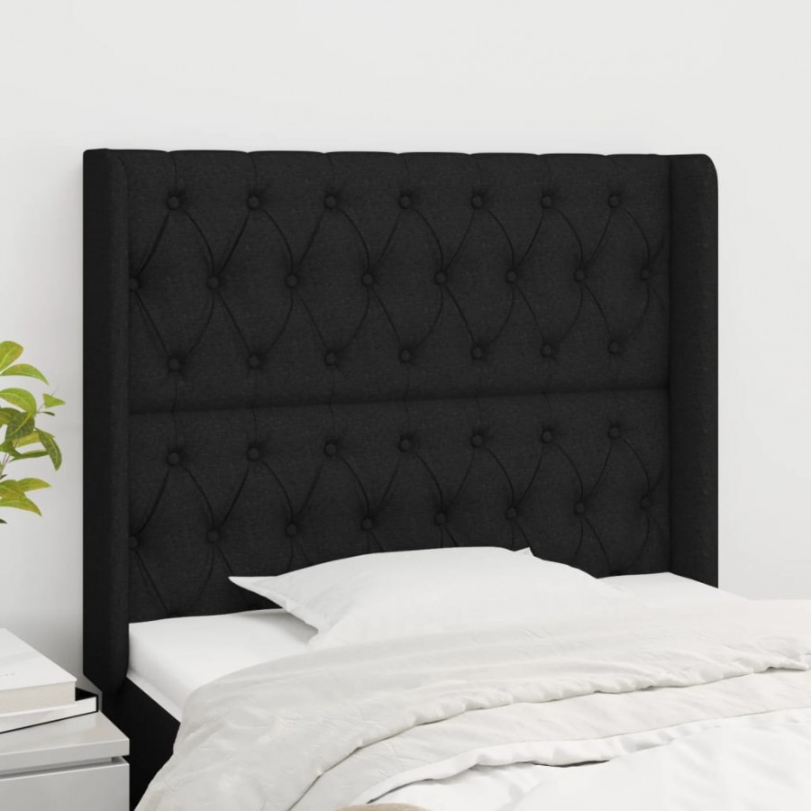 Tête de lit avec oreilles Noir 93x16x118/128 cm Tissu