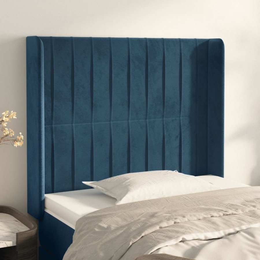 Tête de lit avec oreilles Bleu foncé 103x16x118/128 cm Velours