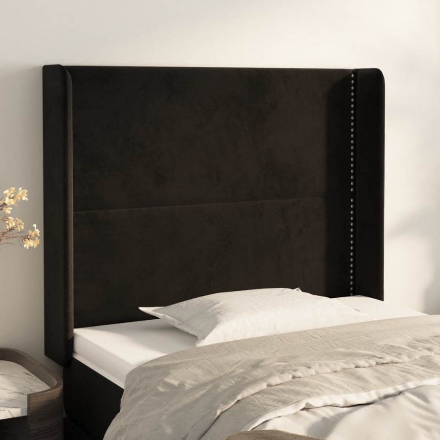 Tête de lit avec oreilles Noir 83x16x118/128 cm Velours