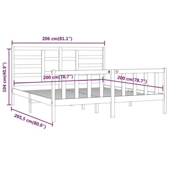 Cadre de lit Marron miel Bois de pin massif 200x200 cm