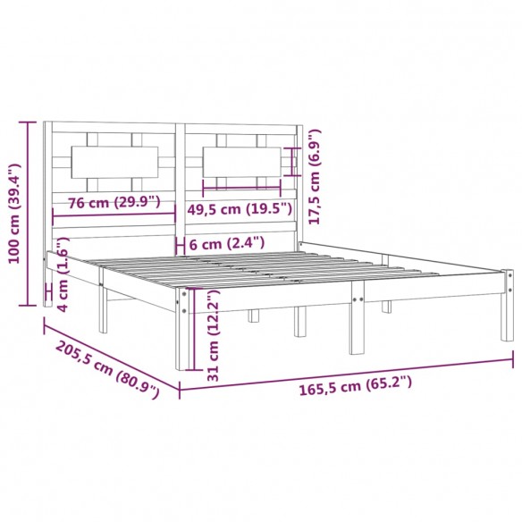 Cadre de lit Gris Bois de pin massif 160x200 cm