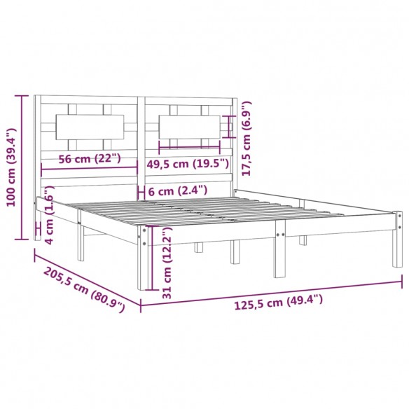 Cadre de lit Gris Bois de pin massif 120x200 cm