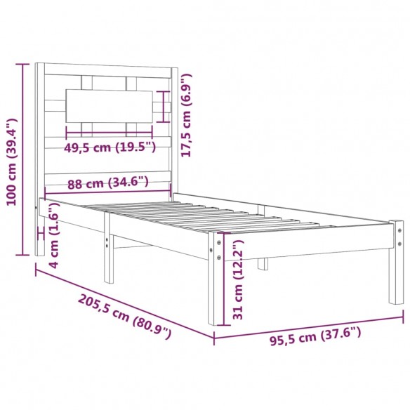 Cadre de lit Bois de pin massif 90x200 cm