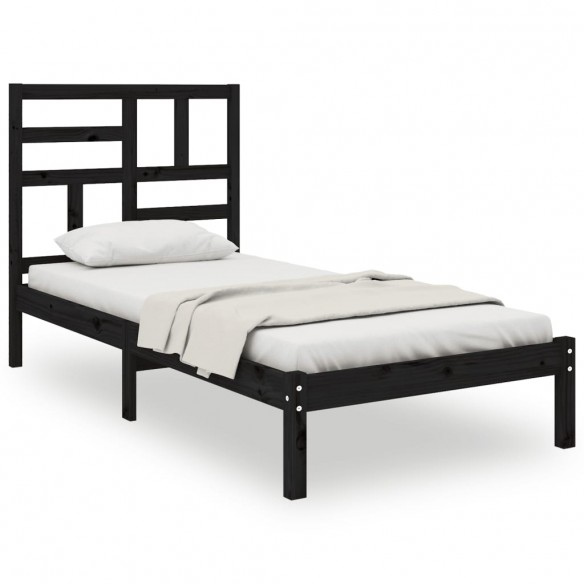 Cadre de lit Noir Bois massif 75x190 cm Petit simple