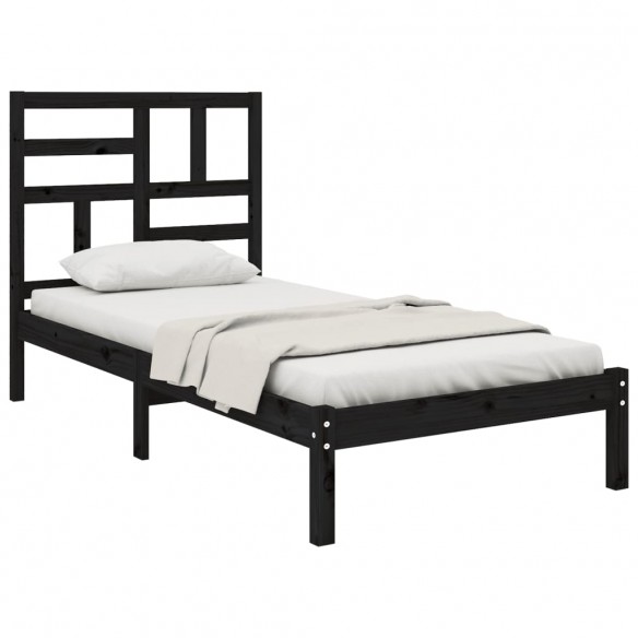 Cadre de lit Noir Bois massif 75x190 cm Petit simple