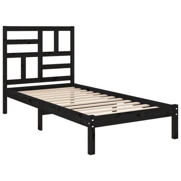 Cadre de lit Noir Bois massif 75x190 cm Petit simple