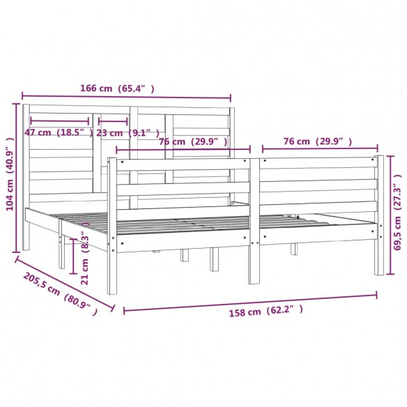 Cadre de lit Bois massif 160x200 cm