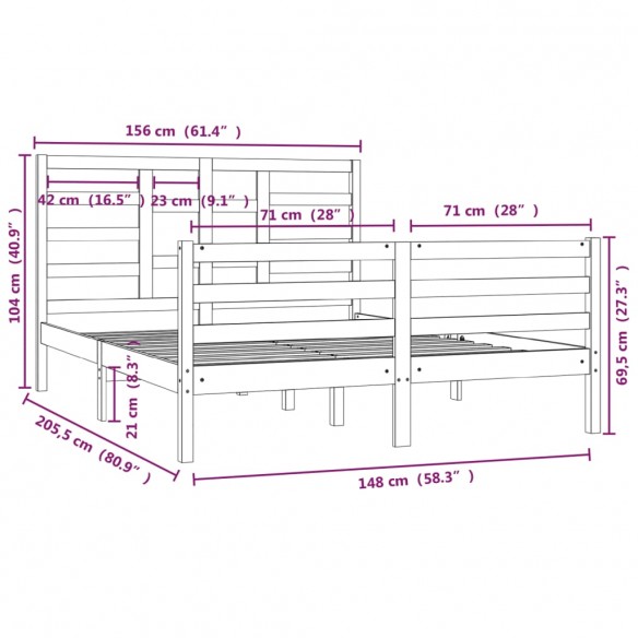 Cadre de lit Blanc Bois massif 150x200 cm Très grand