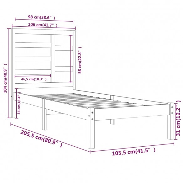 Cadre de lit Marron miel Bois massif 100x200 cm