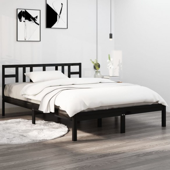 Cadre de lit Noir Bois massif 180x200 cm Super King