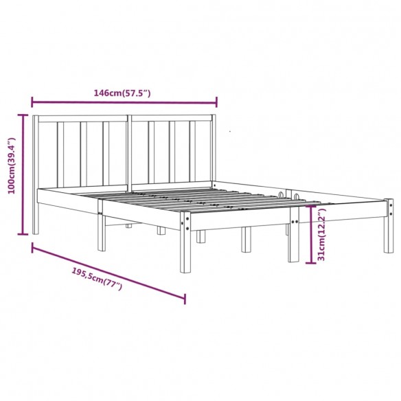 Cadre de lit Bois de pin massif 140x190 cm