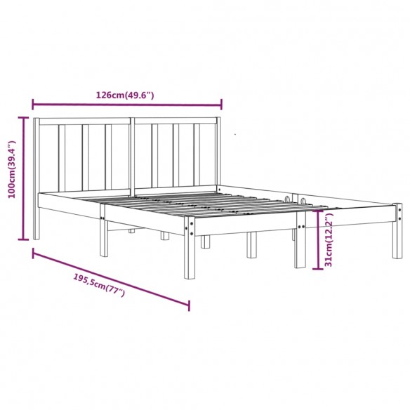 Cadre de lit Marron miel Bois massif 120x190 cm Petit Double