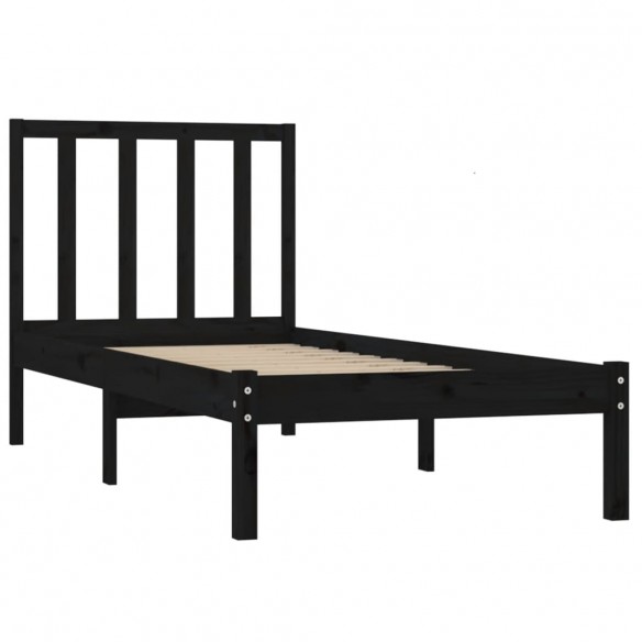 Cadre de lit Noir Bois de pin massif 75x190 cm Petit simple