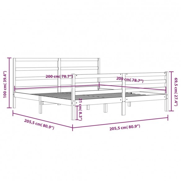 Cadre de lit Bois de pin massif 200x200 cm